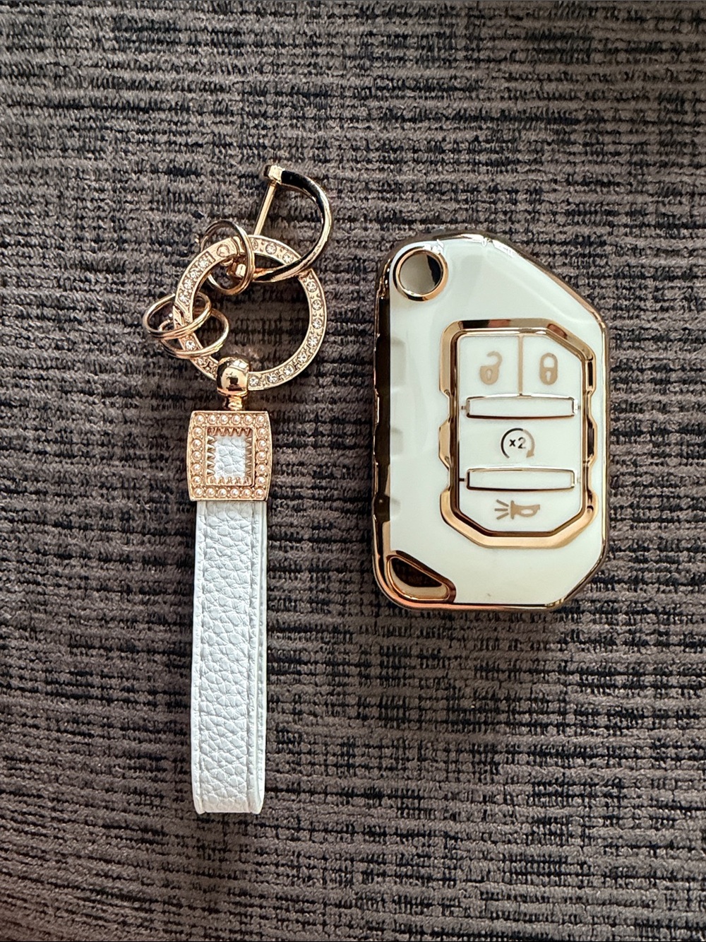 White and Rose Gold Car Key Fob Cover with Matching Strap. BNWT